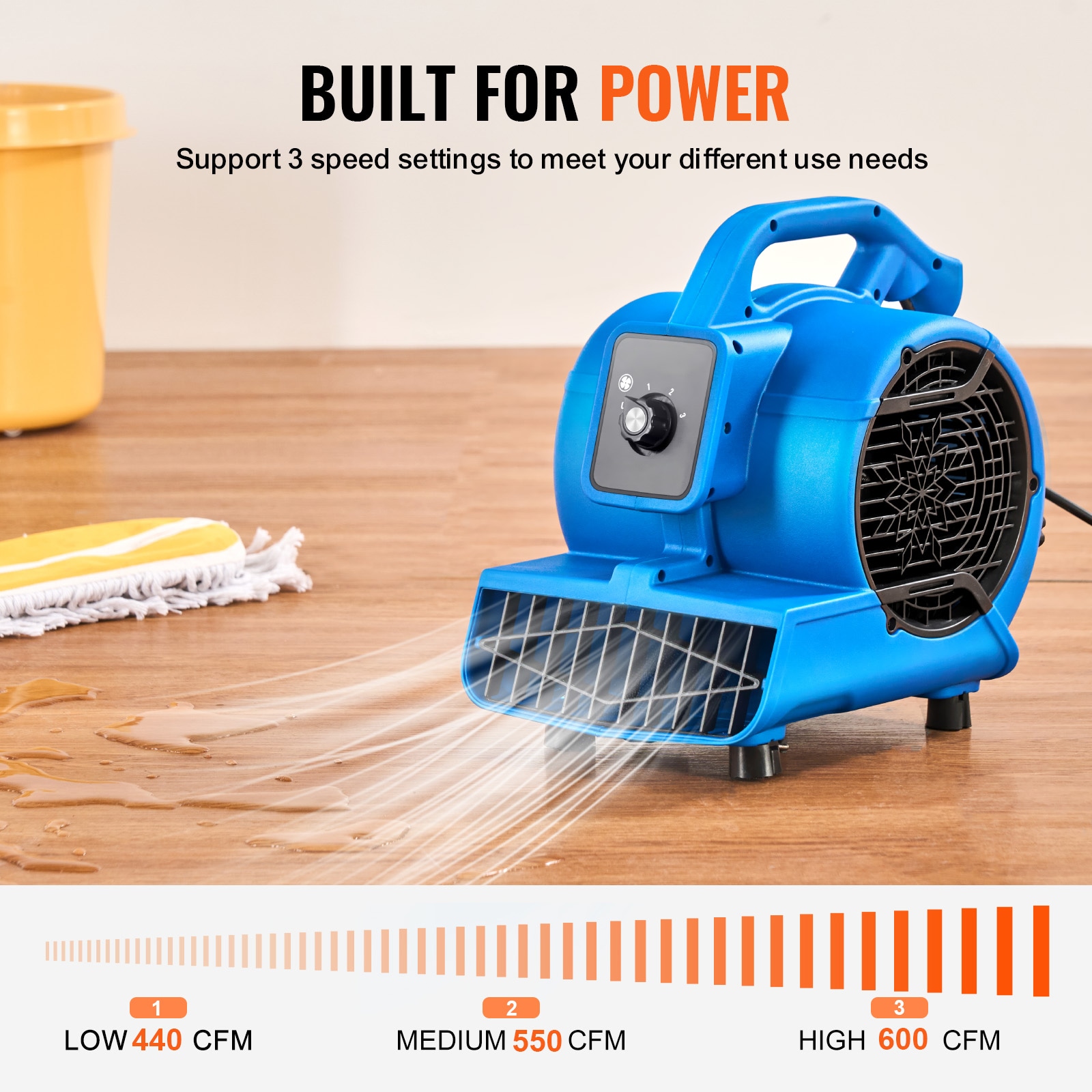 Floor Blower Air Mover With 3 Speeds And 4 Blowing Angles_voghion.com